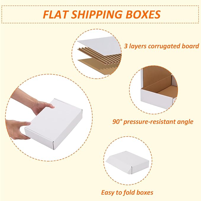 HORLIMER 40 Pack 9x6x2 Shipping Boxes, White Corrugated Cardboard Box for Mailing, Packaging, Small Business