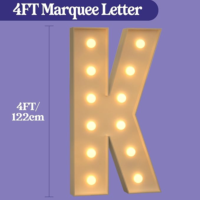 Marquee Letters 4 Feet Tall, 4FT Large Light up Letters K, Big Sign K with Warm White Light for Birthday Wedding Proposal Engagement Graduation Party Backdrop Decorations