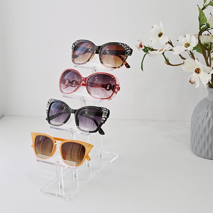 MOOCA 4 Tier Premium Acrylic Eyeglasses Frame Stand, Sunglasses Rack, Sunglasses Stand Acrylic Eyewear Display, Eyeglasses Rack Holder, Glass Display, 9 in H