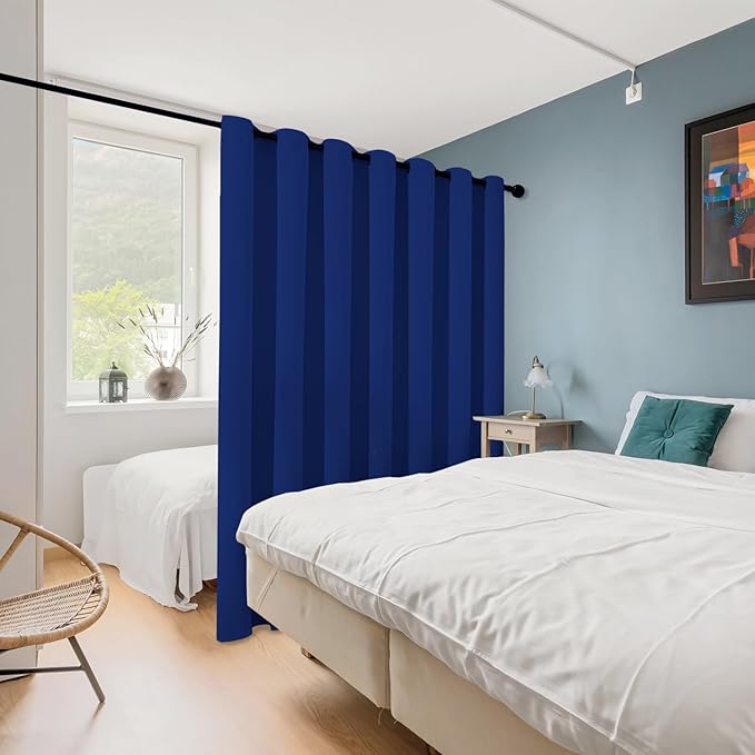 ChrisDowa Room Divider Curtain 120 Inches Long, Wide Blackout Sliding Door Curtain for Bedroom, Room Darkening Privacy Window Curtain for Patio Door (1 Panel Set, Royal Blue, 100 x 120 Inch)