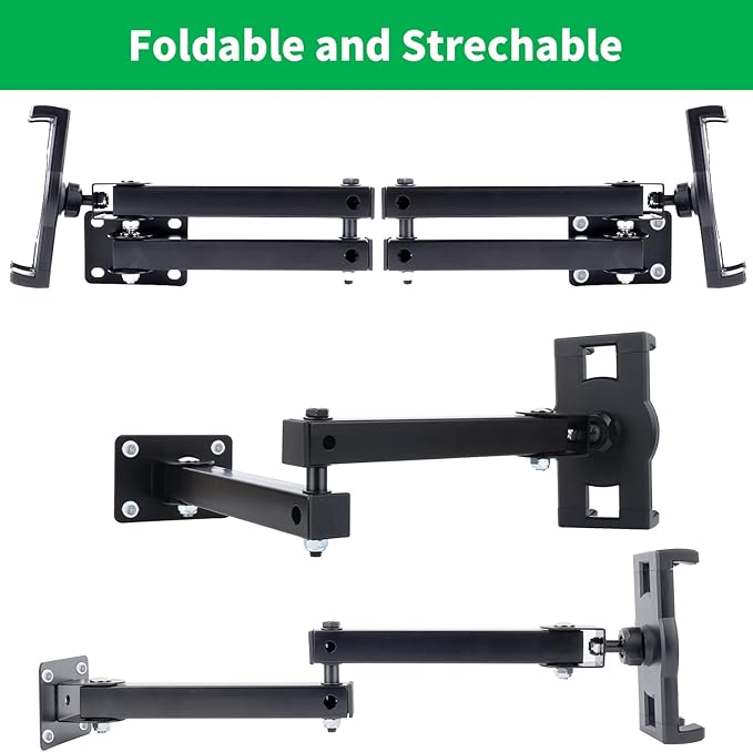Foldable Wall Mount iPad Holder Tablet Mount Stand,360° Adjustable Tablet Holder,2-Stage Extendable Articulating Aluminum Alloy Arm,Compatible with 4.7~12.9" iPad/Nexus/e-Reader/Switch/iPhone