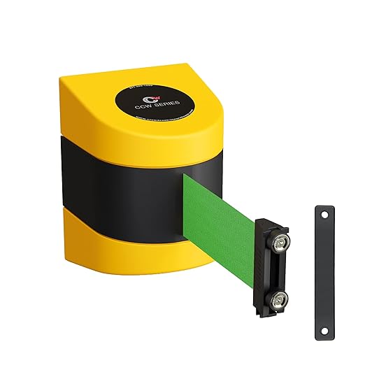 Crowd Control Warehouse - CCW Series WMB-220 Magnetic Wall Mount Retractable Belt Barrier - 15 Foot, Green Belt with Yellow ABS Case
