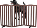 Freestanding Dog Gate Indoor,Doggie Gate Foldable Pet Gates for Doorways,Stairs or Hallways, Wooden Brown Pet Gate for The House, Pet Fence with Support Feet Included,32 "Height-3 Panels