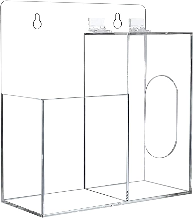 Acrylic Mask Dispenser & Hand Sanitizer Holder Stand Wall Mount or Countertop, Hygiene Station with 2 Compartment Clear Box Dispenser Holder for Face Masks, Gloves, Hairnets, Spray Bottle