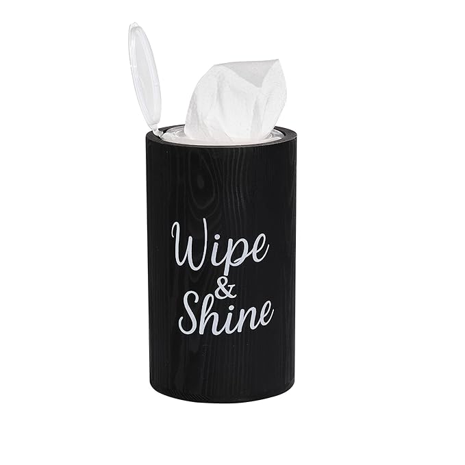 Wood Disinfecting Wipe Dispenser for Kitchen Farmhouse Countertop Organizer Storage Container Black