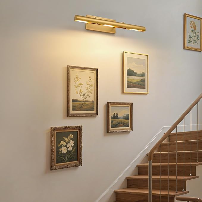 Brass Picture Light for Wall: 24-Inch Hardwired Dimmable Vintage Brushed Gold Gallery Art Lighting over Pictures Frame - Antique Portrait Artwork Painting Display Spotlight Modern Photo Poster Lights