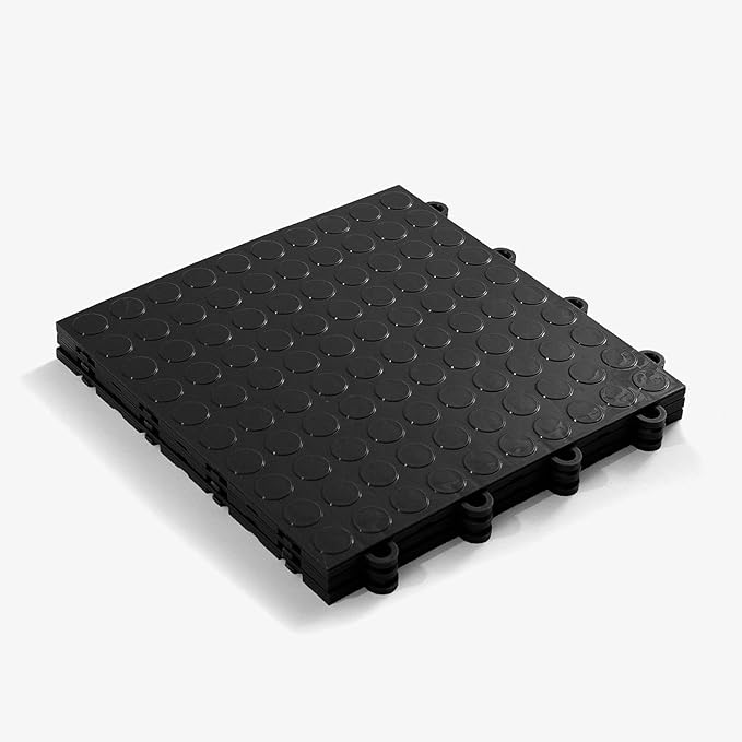 FlooringInc's Nitro 12"x12" Snap-Together Garage Flooring Tiles, Non-Slip Interlocking Plastic Garage Floor Mat, Garage Organization & Garage Storage, Coin Pattern, Midnight Black, 24 Tiles, 24 Sq/Ft