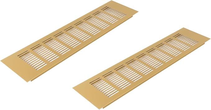 Vent Systems 15.75 x 3.94 (Outer Size) Air Supply Ventilation Grille - Pack of 2 - Gold Aluminum Rectangle Intake/Exhaust Door Vent Deflector - HVAC for Home Improvement Floor, Wall Duct Cover