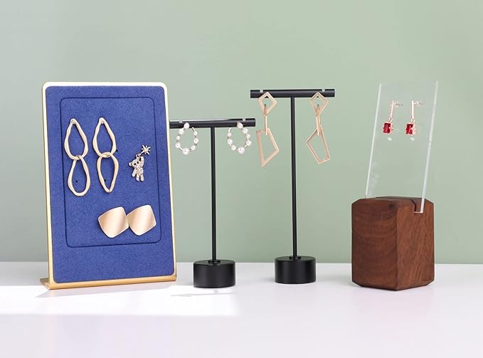 GemeShou Black Metal T Shape Earring Display holders, Earring T Stand for Show, T Bar Jewelry Stand for Online Store Photography【Black-Round Base Height 5.3"】