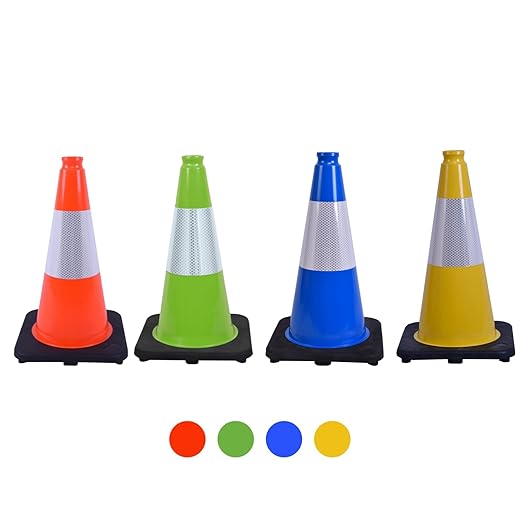 6 Pack 18 Inch Blue Traffic Cones with Reflective Stripes, Black Base Safety Cones for Parking Lots, Sports Events and Property Marking (6, Blue, 18 Inch)