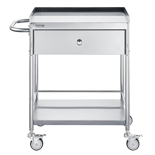 VEVOR Stainless Steel Utility Cart with Wheels - Medical/Dental Lab Cart - 2 Shelves/1 Drawer