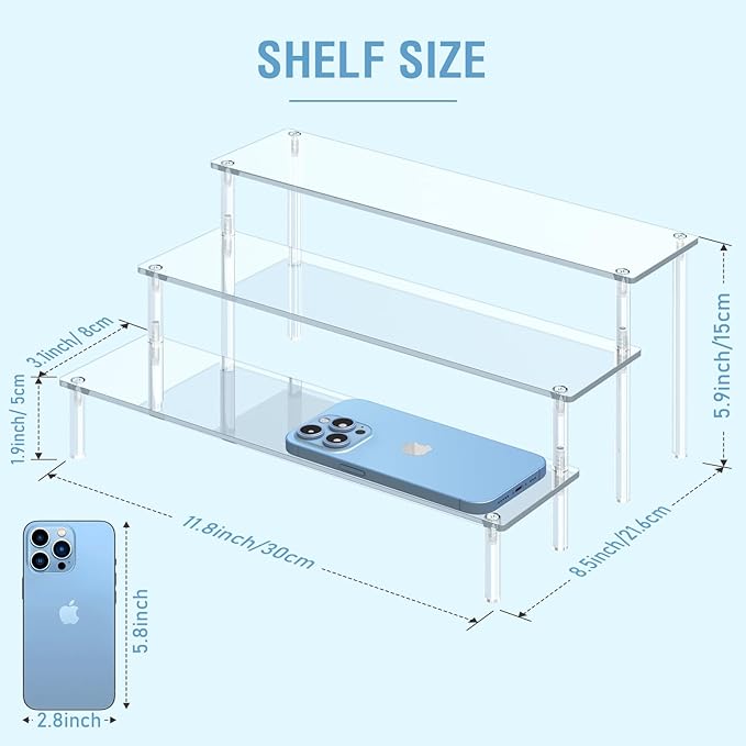Acrylic Display Risers, 3 Tier Perfume Organizer Stand, Clear Cupcake Stand Holder, Large Shelf Risers for Figures, Dessert Shelves for Party, Display Shelf for Decoration and Organizer