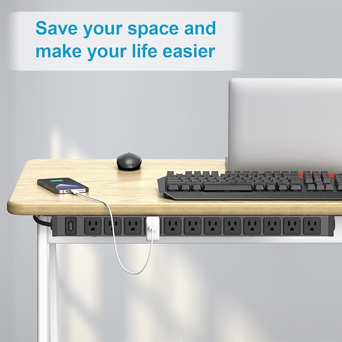 HHSOET 360° Rotating 12 Outlet Mountable Power Strip, Aluminum Alloy Long Power Strip Extension Cord, Heavy Duty Wall Mount Surge Protector with Switch, Works Great and Very Versatile,10ft Power Cord