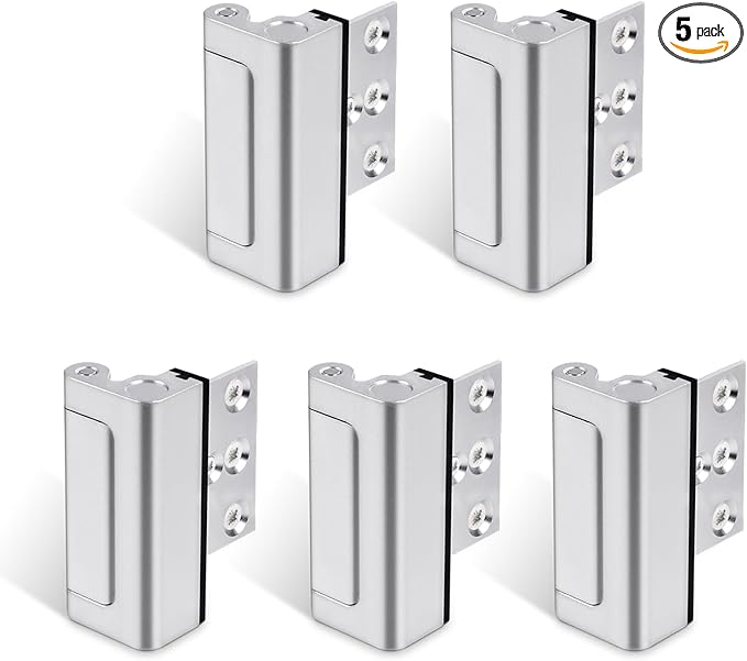 5PACK Home Security Door Reinforcement Lock Childproof, Add High Security to Home Prevent Unauthorized Entry, Aluminum Construction Finish, Frame Lock, Silver