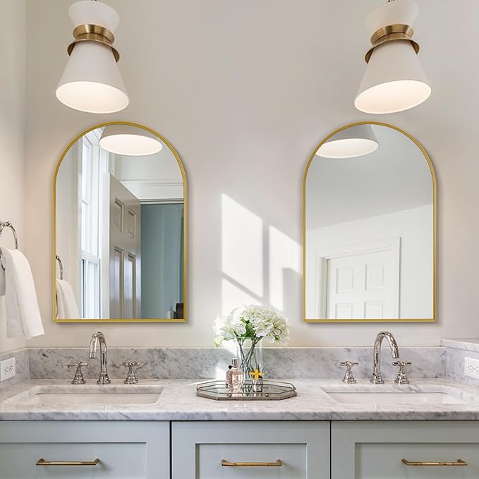 20" x 30" Gold Arched Mirror, Arch Bathroom Vanity Wall Mirror, Modern Aluminum Alloy Metal Frame Arch Mirror for Bathroom, Living Room, Bedroom, Entryway