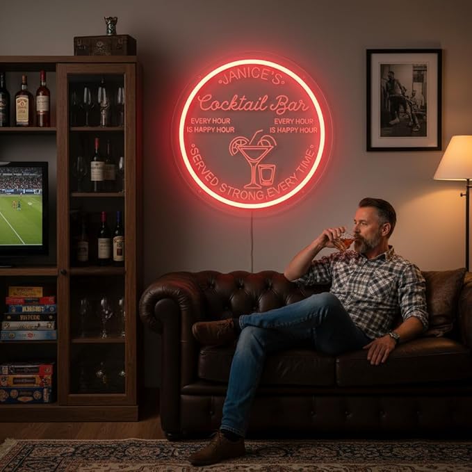 Custom Bar Neon Sign, Handmade Persoanlized 3D Bar Led Light Sign for Wall Decor, Light up Sign for Man Cave Club Pub Shop Cafe Party Backard Patio, Best Gift for Dad Men