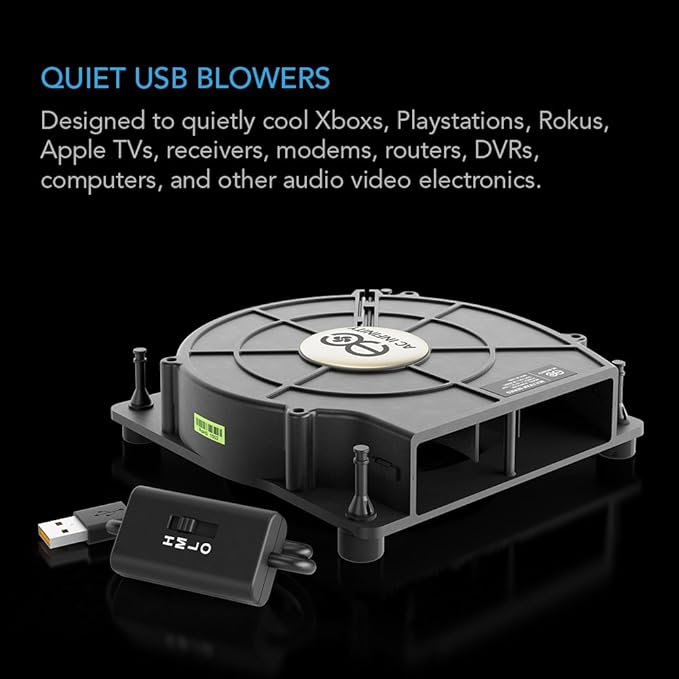 AC Infinity MULTIFAN S2, Quiet 120mm USB Blower Fan with Speed Control, UL-Certified for Receiver DVR Xbox Modem AV Cabinet Cooling