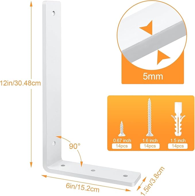 White Floating Shelf Bracket 12 Inch, 4 Pack Heavy Duty Shelf Brackets, Wall Shelf Bracket for DIY Decorative with Mounting Hardware
