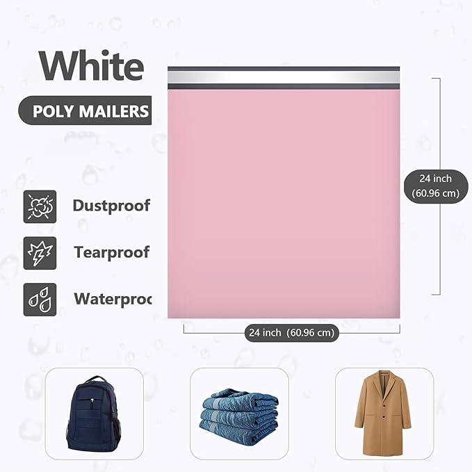 Large Poly Mailers 24x24 Inch 100PCS, 5-Layer Self-Seal Waterproof Large Shipping Bags for Clothes, Books, Mailing, E-commerce Packaging,Tear-Proof Shipping Envelopes Poly Bags for Business