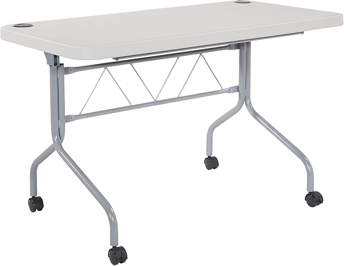 Office Star Resin Multipurpose Flip Training Table with Locking Casters for Home or Office, 4 Feet Light Gray
