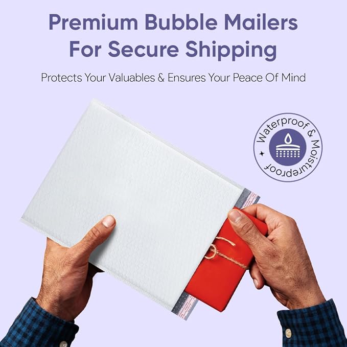 White 7.25x12 Inch Poly Bubble Mailers #1 | Self Seal Padded Envelopes | Air Cushioned Bubble Mailer | Usable Size 7.25x11 Inch | 100 Pack Bulk | Waterproof | Lightweight Mailing Shipping Bags