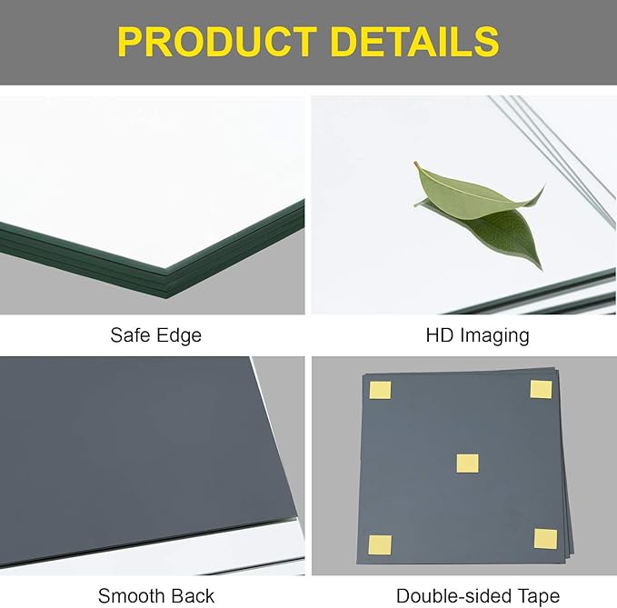 Ruomeng Home Gym Mirror Tiles - 12" x 16" x 12Pcs Frameless Full Length Wall Mirror Tiles Wall Mounted Mirror for Vanity Bedroom, Living Room