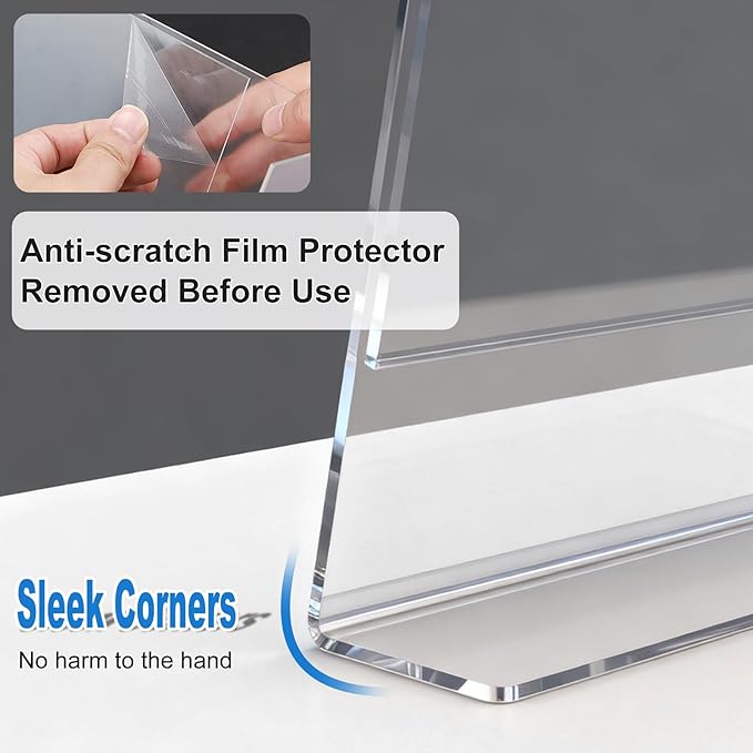 15 Pack Acrylic Sign Holder 8.5 x 11, L-Shape Clear Plastic Display Stand for Tabletop, Acrylic Stands for Flyers, Table Paper Holder, Vertical Sign Holder 8.5x11 for Restaurants, Office and School(Slant 15 Pack 8.5x11)
