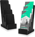 2 Pack Black Brochure Holder wood Literature Holder 4-Tier Countertop Trifold Flyer Display Stand Pamphlet Booklet Menu 4×6 6×9 Inch Postcard Greeting Card Organizer