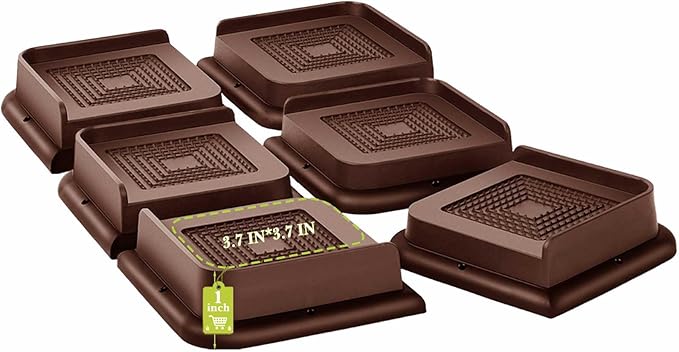 Bed Risers 1 inch, 2 inch, 3 inch, 4 inch, 6 inch, 8 inch Heavy Duty, Oversized Furniture Riser for Couch Sofa Table Chair Leg Frame Dorm, Support up to 6000 Lbs (Chocolat Brown 6 Pack, 1 inch)