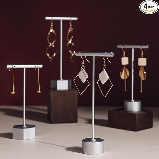 GISELA D 4Pcs Sliver Metal Earring T Bar Stand Retail Display Holders for Show, Jewelry Online Stores Photography Display Props (Sliver 4pcs)