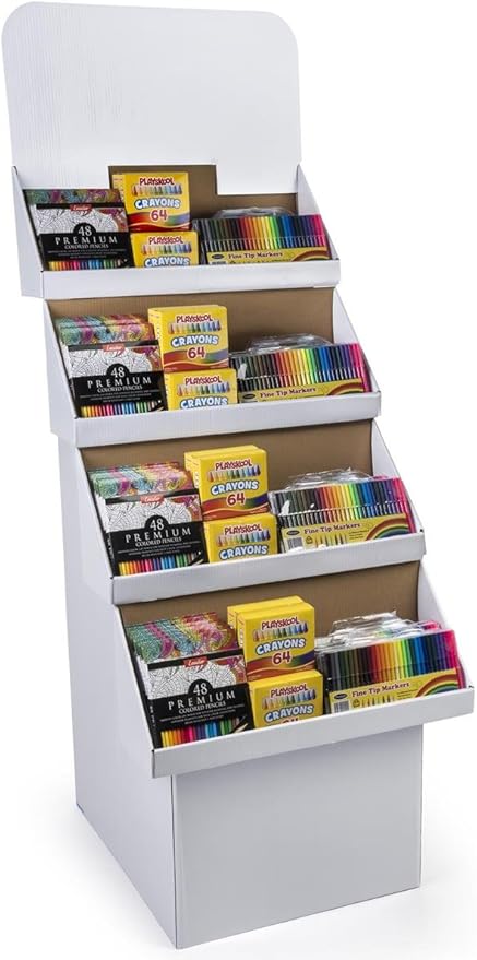 4-Tier Point of Purchase Dump Bin Display with Removable Header, White Corrugated Cardboard - Sold in Sets of 2