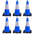 6 Pack 18 Inch Blue Traffic Cones with Reflective Stripes, Black Base Safety Cones for Parking Lots, Sports Events and Property Marking (6, Blue, 18 Inch)