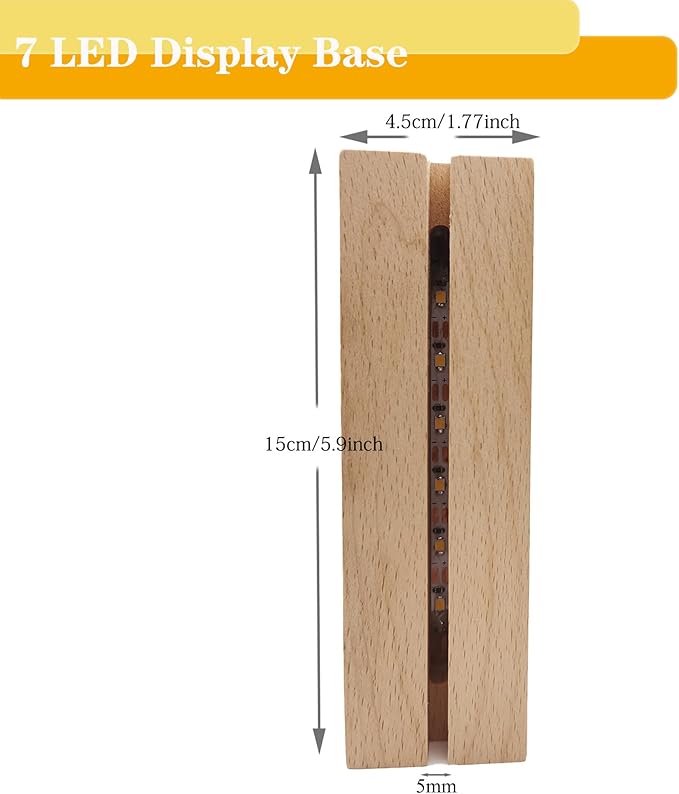 6 inch Rectangle Display Pedestal, Warm Color Rectangle Led Lights Display Base, Crystal Wooden Lighted Base Stand for Acrylic, Crystal, Night Light, Glass Resin Art