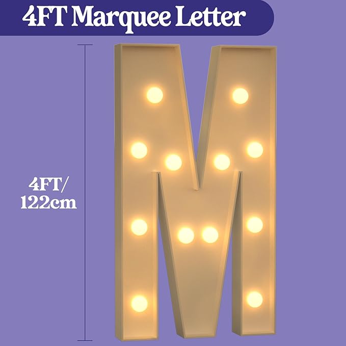 Marquee Letters 4 Feet Tall, 4FT Large Light up Letters M, Big Sign M with Warm White Light for Birthday MOM Wedding Proposal Engagement Graduation Party Backdrop Decorations