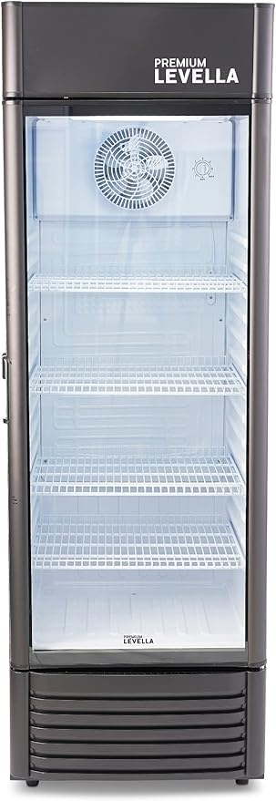 PremiumLevella PRF1557DX Glass Door Display Refrigerator 15.5 cu ft Commercial Beverage Cooler Merchandiser With Customizable Lightbox - Black
