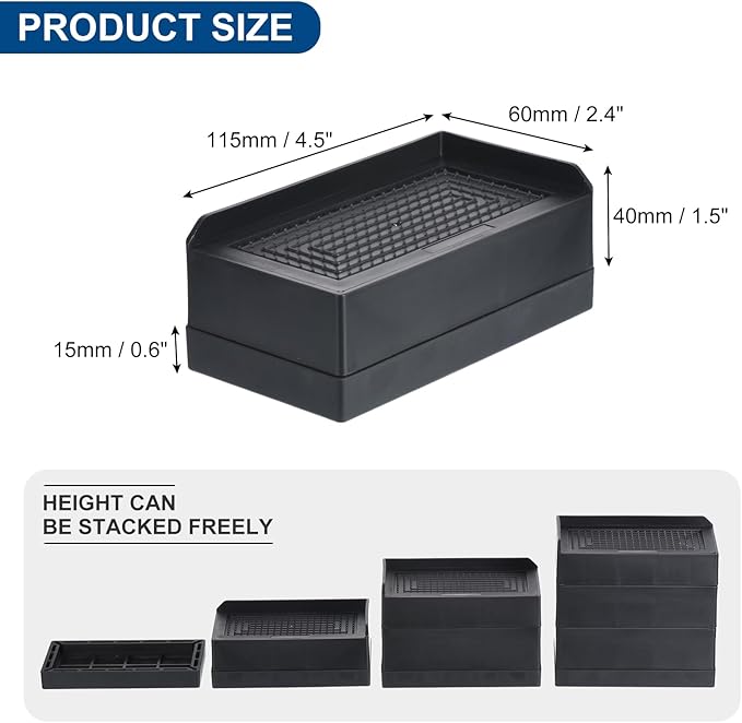 uxcell Furniture Risers 3 Inch, 4Pcs Rectangle Bed Risers Adjustable Couch Lifter for Extender for Bed Desk Sofa Table Lift Support Up to 1300Lbs, Black
