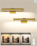 EZVALO Picture Light for Wall, Rechargeable 2400mAh Battery Lights Wireless Remote, 3 Color & Dimmable Magnetic 8'' LED Lights Display for Painting, Living Room, Gallery, Bedroom, Dashboard(Gold-2P)