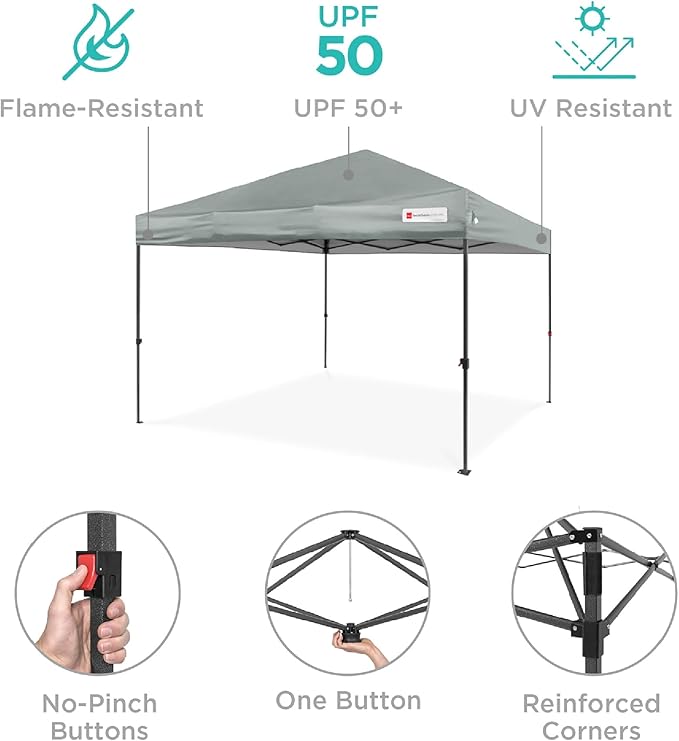 Best Choice Products 10x10ft 1-Person Setup Pop Up Canopy Tent Instant Portable Shelter w/ 1-Button Push, Case, 4 Weight Bags - Silver