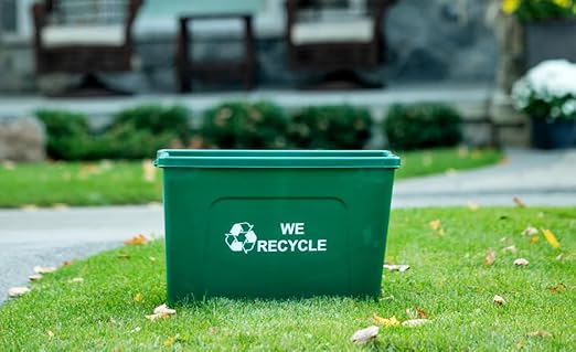 Curbside 18 Gallon Green Recycling Bin with Carrying Handles for Homes or Businesses for Curb Recycling - Four Pack of Bins - Green