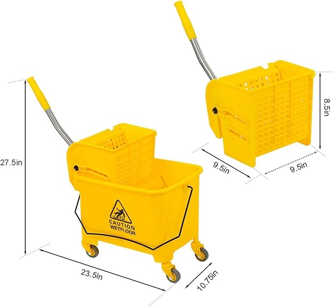 Commercial Mop Bucket with Wheels,20L Side Press Wringer and Handle Holder,Combo Cart Set for Home Office Floor Cleaning