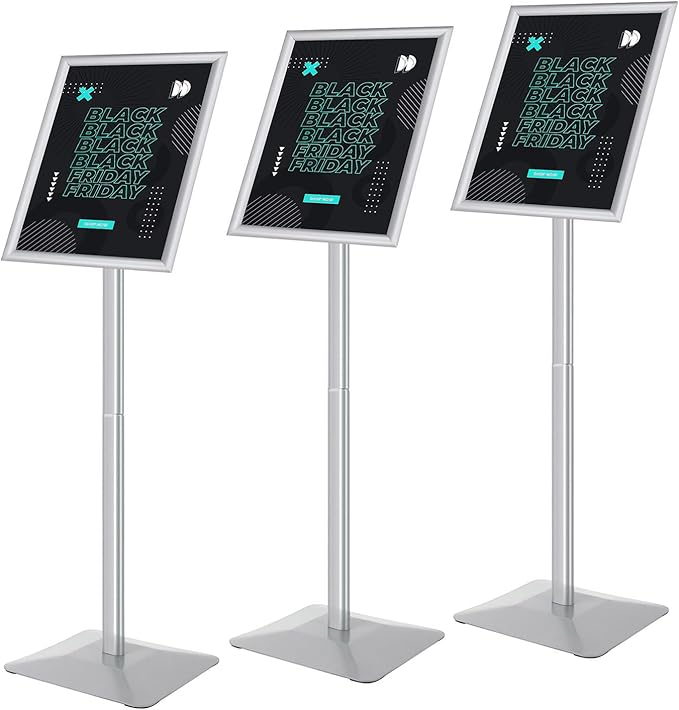 Sign Stand for Display, 11lbs Integrated Rod Heavy Duty Pedestal Floor Signage Stand Holder, for Outdoor or Indoor Advertising (11 x 17, Silver, 3Pack)