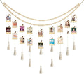 Amyhill Amyhill Hanging Photo Display Boho Macrame Photo Hanging with 24 Wood Wall Clips Macrame Collage Picture Frame with Wooden Beads Double Layer Room Display Decoration Art(Simple Style)