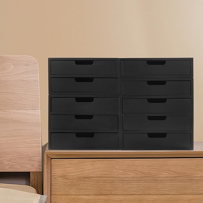 4-piece Drawer Cabinet, Organizer Sorter Container Keeper Unit Storage Box Stackable Chest Divider Shelf System with 10 Drawers & 4 Stackable Units for Home Office Study Room Dorm Bedroom(Black)
