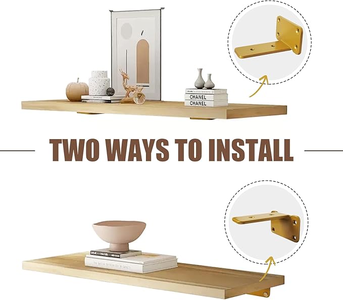 6 PCS Gold Steel Heavy Duty Brackets Without Lip, 12 Inch Supports DIY for Shelves Bracket with 5mm Thick, Industrial Modern Floating Shelf Support for Wall Mount Shelves