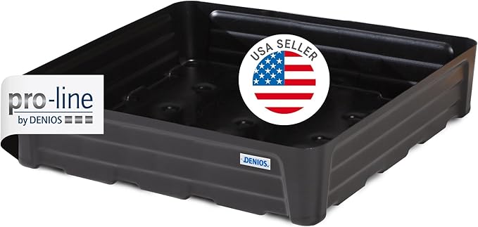 Denios Spill Containment Tray- 21.1 Gallon Spill Tray Capacity - Without Grate- 30.9""X30.9""X7.1 in (Large), Black
