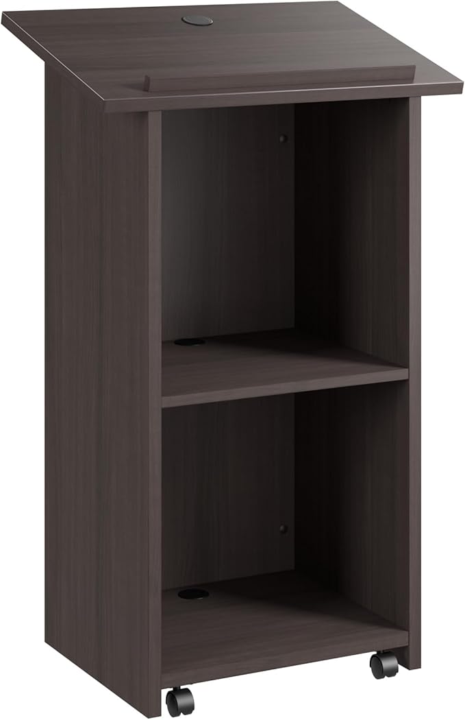 Bush Business Furniture Podium Lectern, 48 inch Tall, Professional-Grade Mobile Presentation Stand Up with Shelves, Envision Collection, Gray
