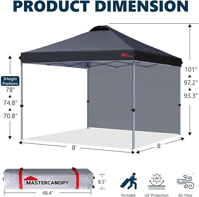 MASTERCANOPY Durable Pop-up Canopy Tent with 1 Sidewall (8'x8',Black)