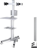Yescom Mobile PC Stand Workstation with 2 Poles Dual Monitor Mount for 32" Screen Sliver
