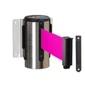 Montour Line WM115 Wall Mounted Retractable Belt Barrier with Standard Belt End, Fixed Mount, Polished Stainless Steel Casing (13 ft Fluorescent Pink Belt)