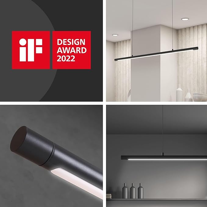 LED Linear Pendant Light, Office Light, Flicker-Free, Dimmable, Modern Ceiling Lighting for Bedroom Dining Room Table, 20W 5000K Cold Light 47.2" Black